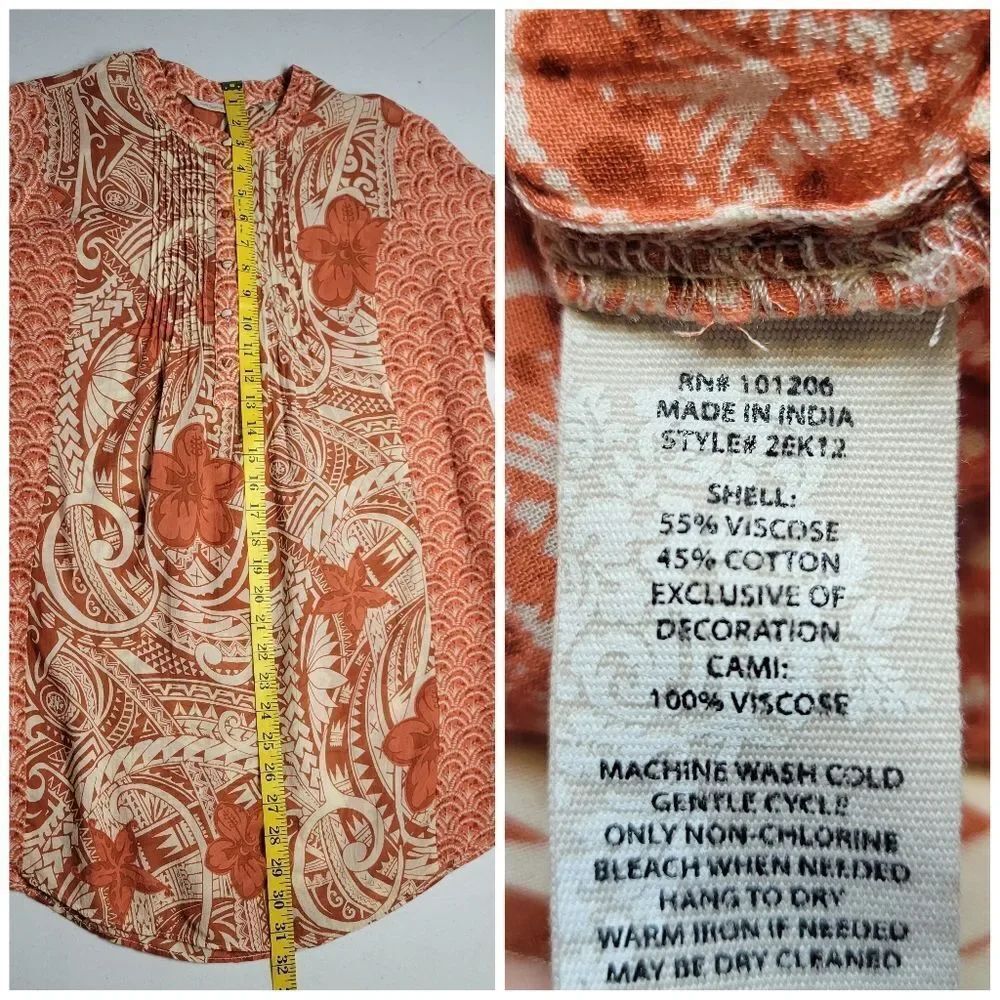Soft Surroundings Floral Patterned 3/4 Sleeve Tunic Rust Terracotta and Cream - Picture 12 of 12